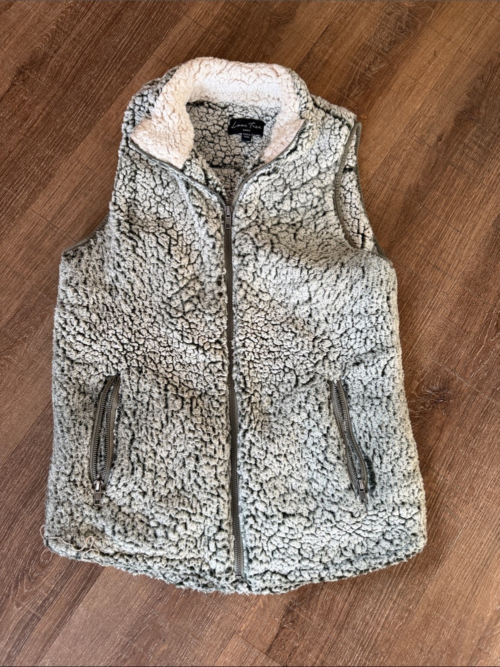 Love Tree Cream/olive Sherpa Zip-Up Vest with Stand Collar size small